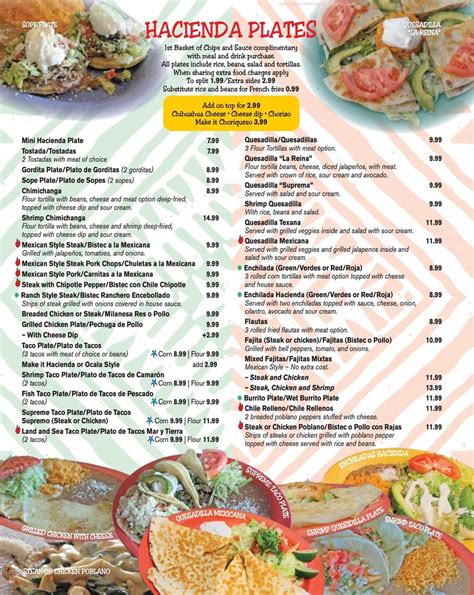 la hacienda restaurant and supermarket menu